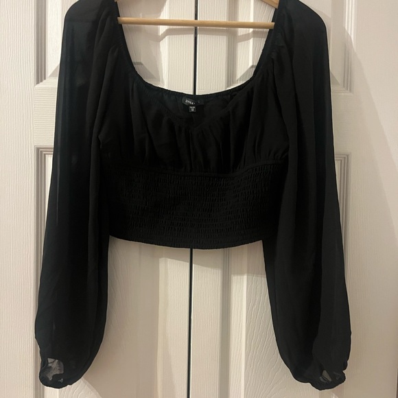Dynamite Tops - Dynamite Black Sheer Sleeve Blouse
